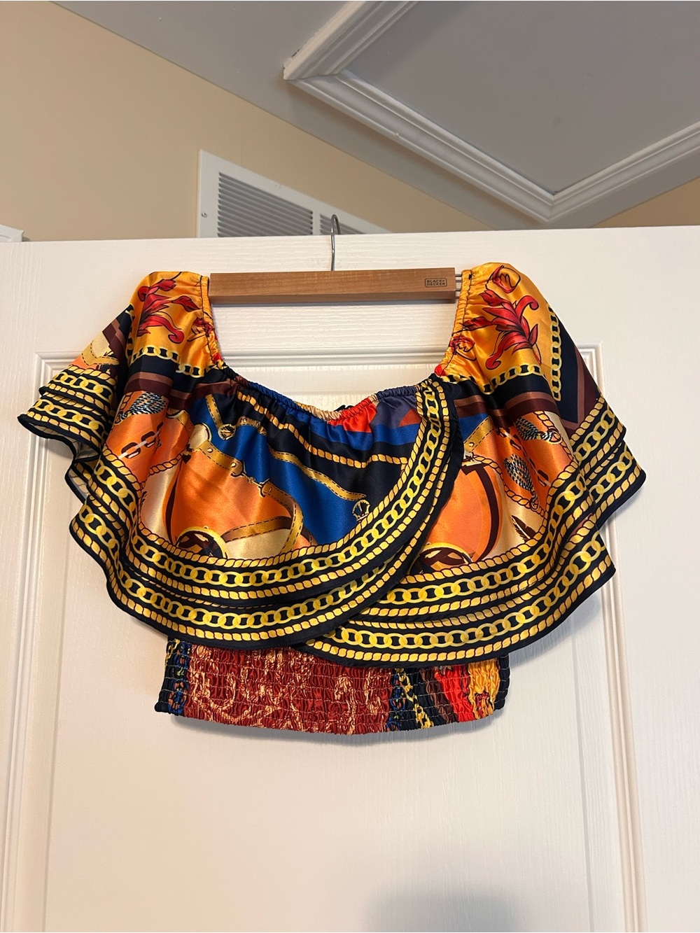 Off-Shoulder Multi-Color Printed Crop Top Akira